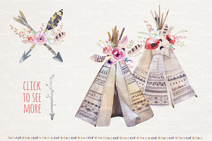 Watercolor Boho Teepee & Bouquets