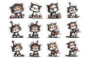 Whimsical Birthday Cats Clipart, an Illustration by DreamArtGraphic (Thumbnail 2 of 5)