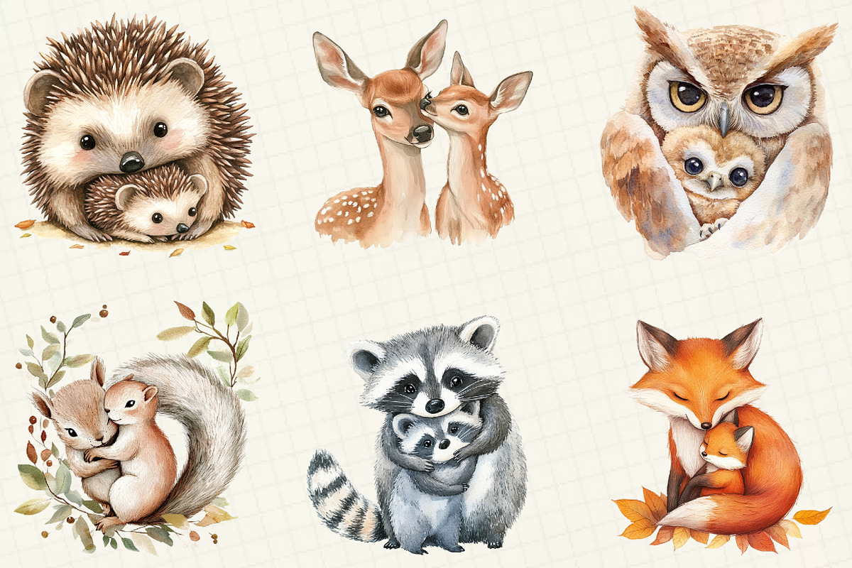 Cute Mama and Baby Animals Clipart, an Illustration by OK Design (Photo 4 of 5)