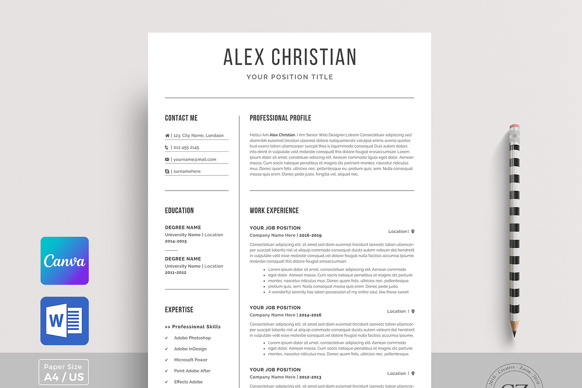 Resume / CV Template | Canva & Word, a Resume Template by CreativeZoom (Photo 1 of 9)
