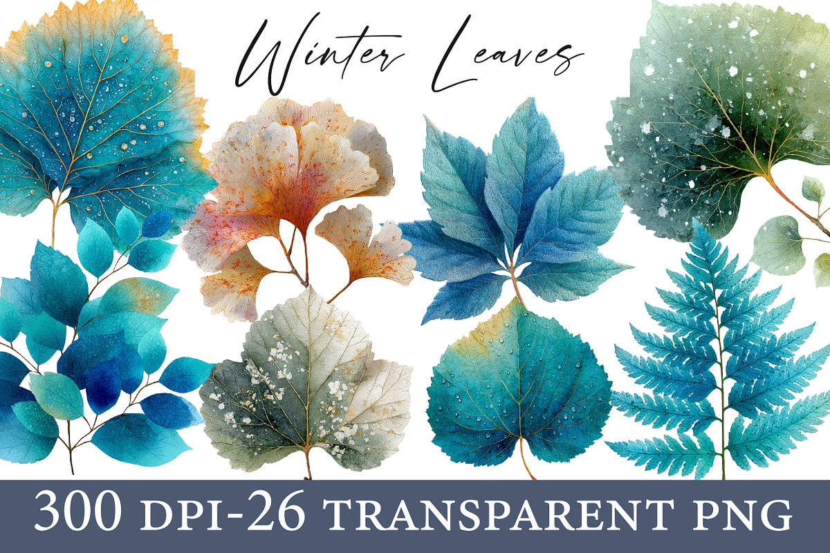 Winter Leaves PNG Graphics Clipart, an Illustration by Designworld (Photo 1 of 6)