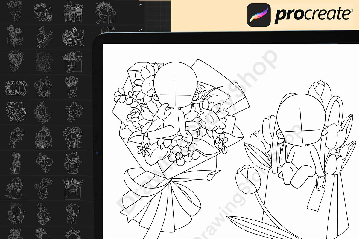 50 Procreate Chibi & Flower Stamps, a Brush Add-On by DrawingStoryShop