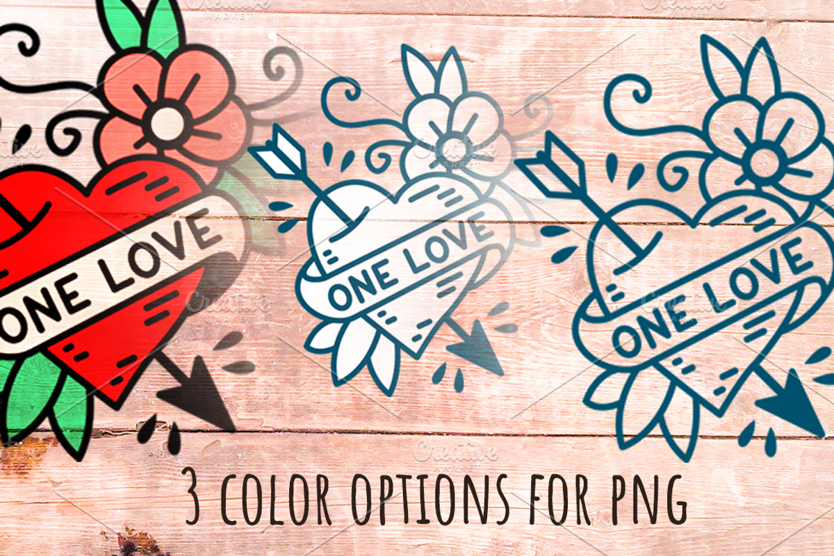 Heart One Love in traditional Tattoo, a Decorative Illustration by Mak_Art (Photo 2 of 2)