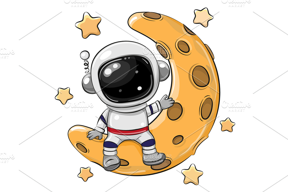 Cartoon astronaut on the moon, an Education Illustration by Regina Art (Reginast777)