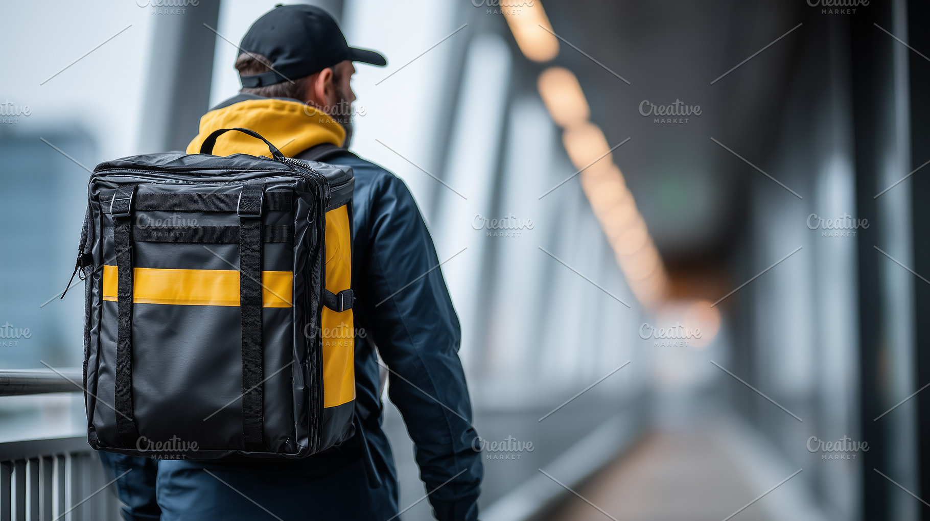 Courier with insulated backpack, a Business Photo by MistyDay