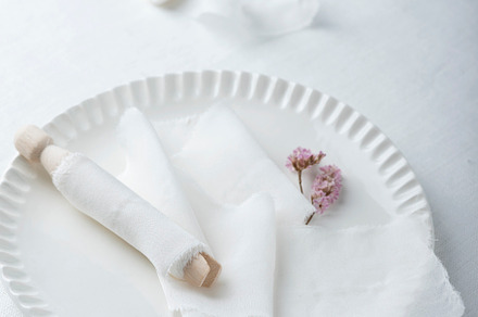 White silk ribbons on the white dish, a Beauty & Fashion Photo by oxana.denezhkina