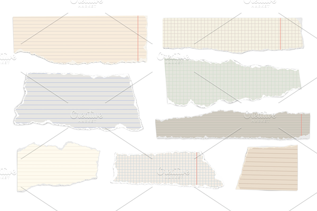 Ripped note paper. Scraps of lined, an Object Illustration by Frogella