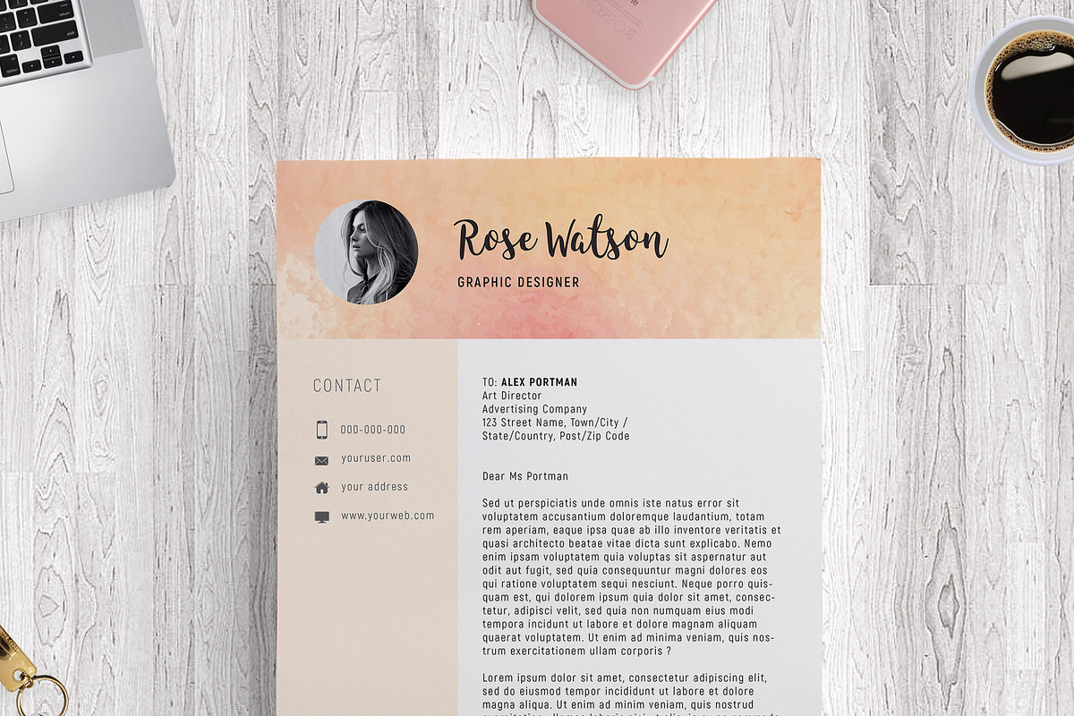 Sweet Watercolor Resume Template /G, a Resume Template by Showy68 Template (Photo 7 of 7)