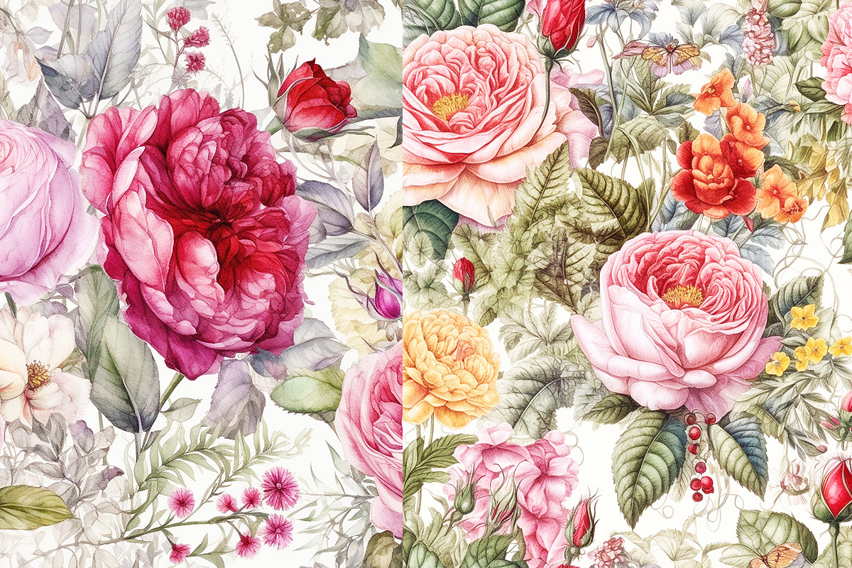 Watercolor Flowers Digital Papers, a Pattern Graphic by BonaDesigns (Photo 5 of 6)