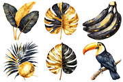 Black and Gold Tropical Clipart, an Illustration by Pixels.Craft (Thumbnail 3 of 7)