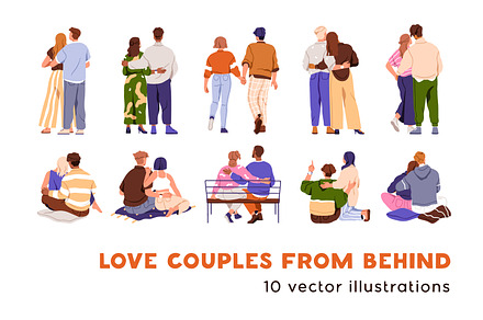 Love couples hugging, back view set, a Person Illustration by Good Studio