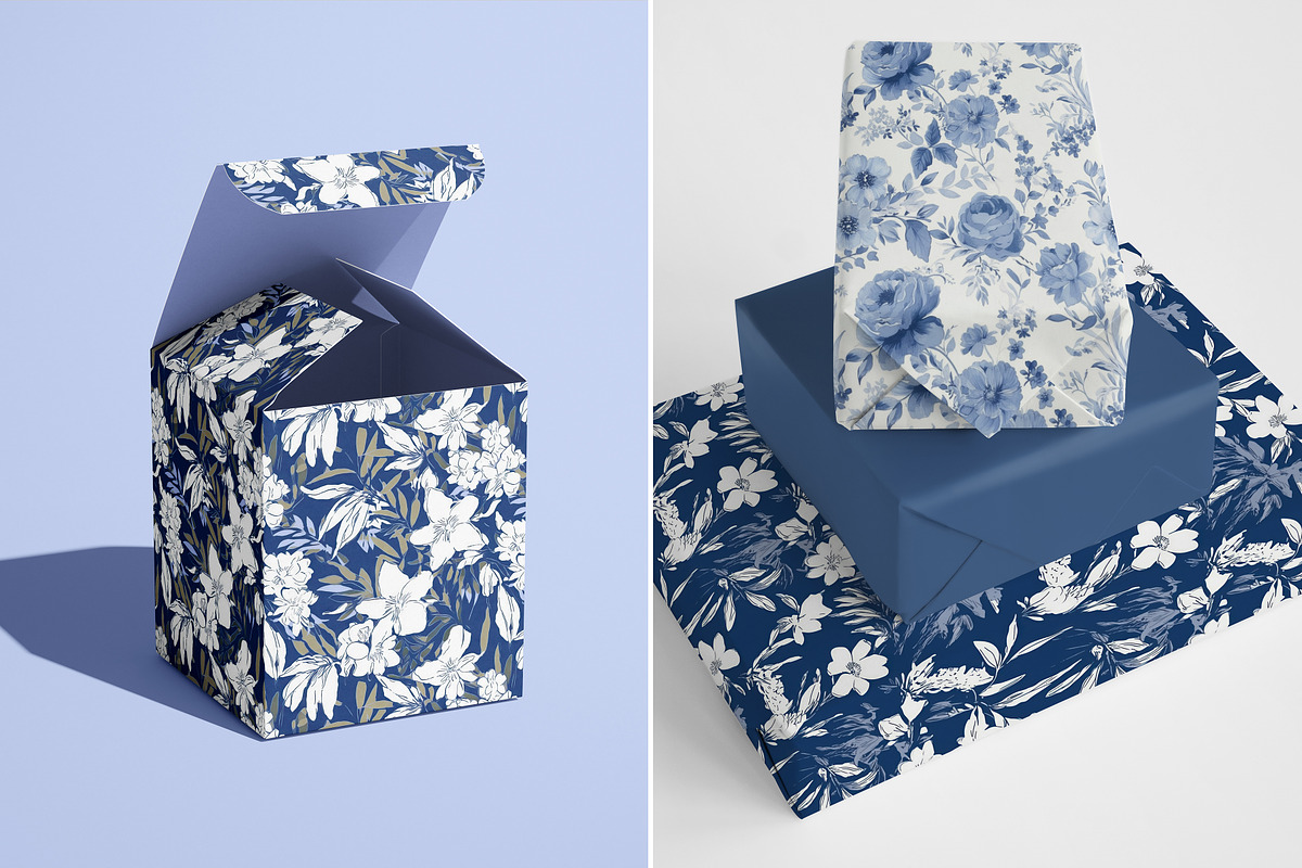 Blue on white floral patterns, a Pattern Graphic by Ninterints (Photo 10 of 18)