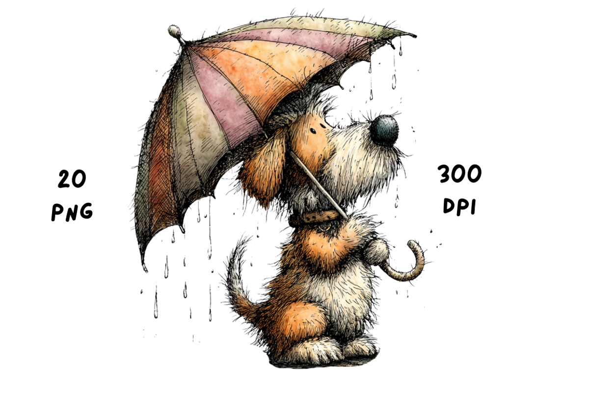 Whimsical Rainy Dog Clipart, an Animal Illustration by GiraffeCreative (Photo 10 of 20)