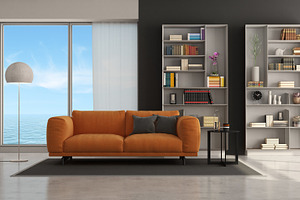 Moder living room with sofa and book