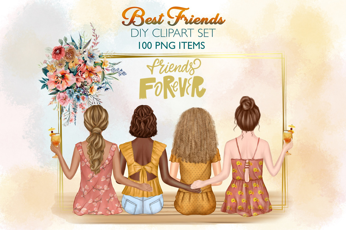 Best Friends Clipart. DIY Portrait, a Person Illustration by ColorfulPT (Photo 1 of 5)
