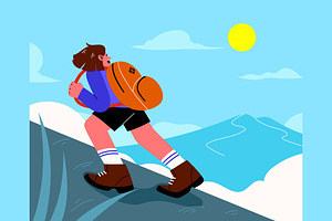 Flat Hiking Full Illustration, an Illustration by graphicook