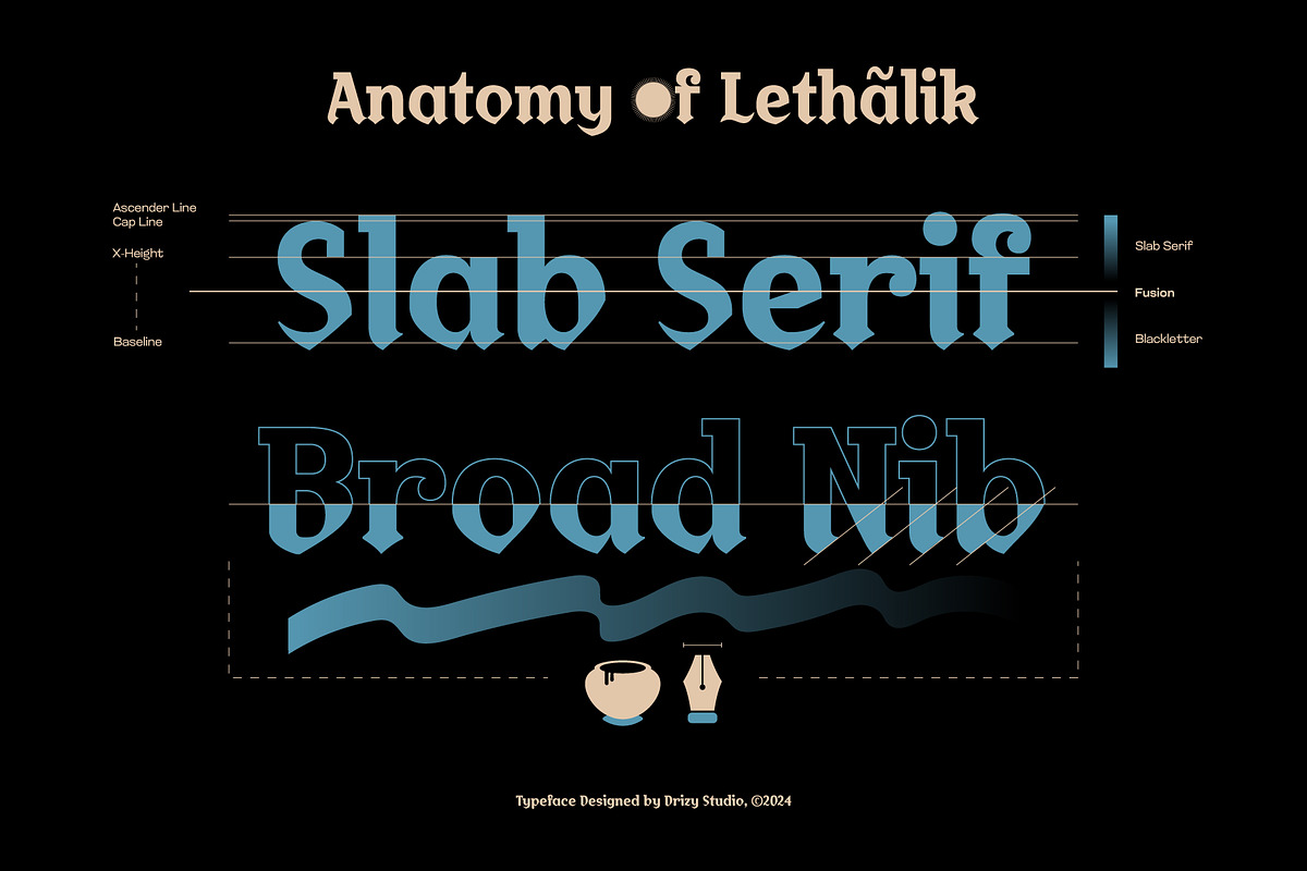 Lethalik – Blackletter Experimental, a Slab Serif Font by Drizy (Photo 3 of 10)