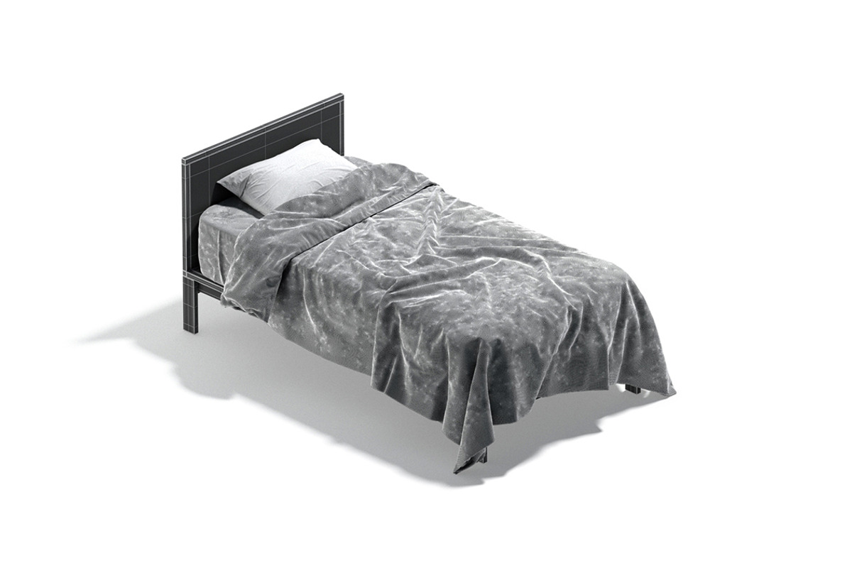 White Wooden Bed Set 3D Model, an Object 3D Model by rebrandy (Photo 9 of 10)