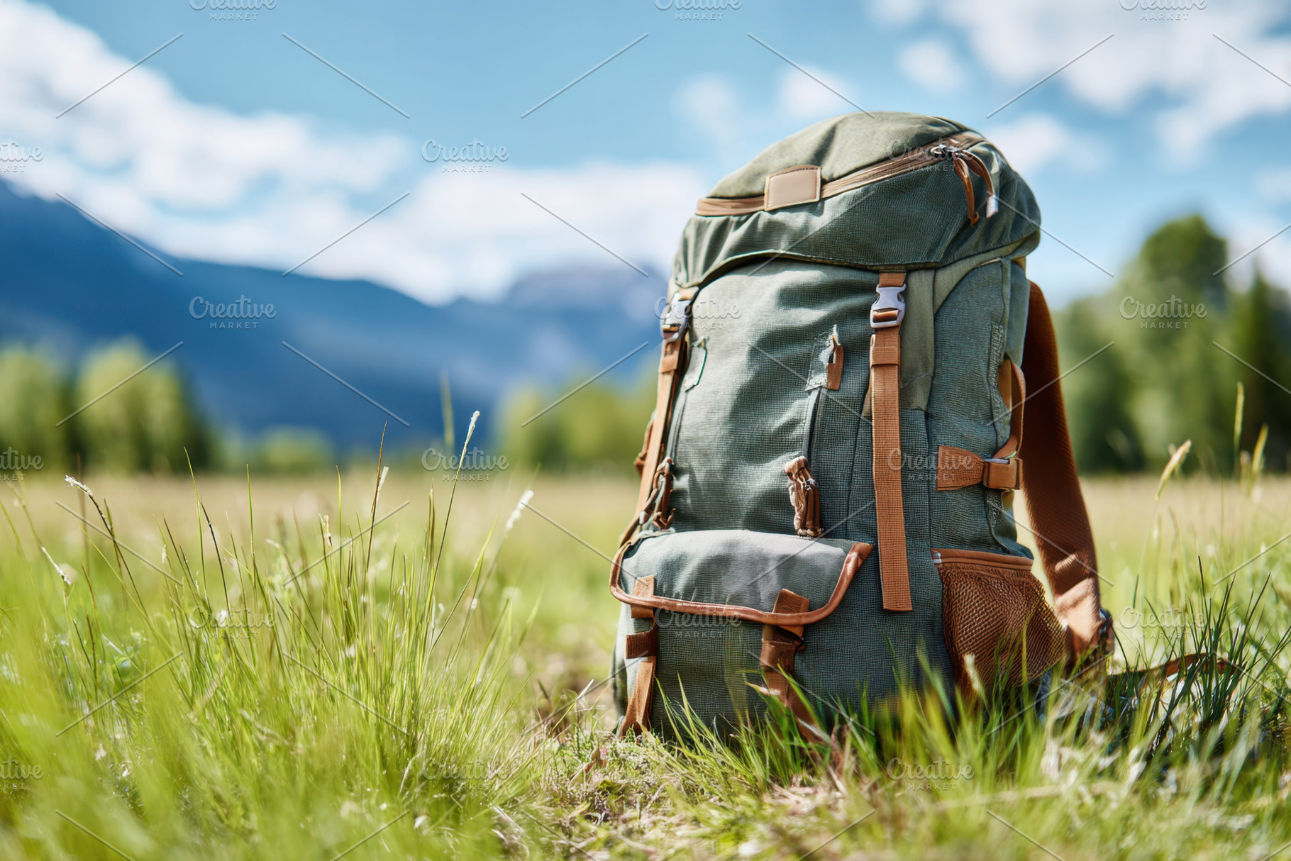 Hiking backpack in scenic outdoor setting, an Arts & Entertainment Photo by AlyaAnd