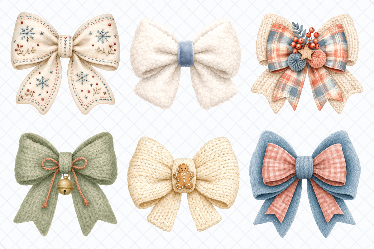 Cozy Winter Bows Clipart, a Decorative Illustration by Whimsy Brush Studio (Photo 4 of 9)