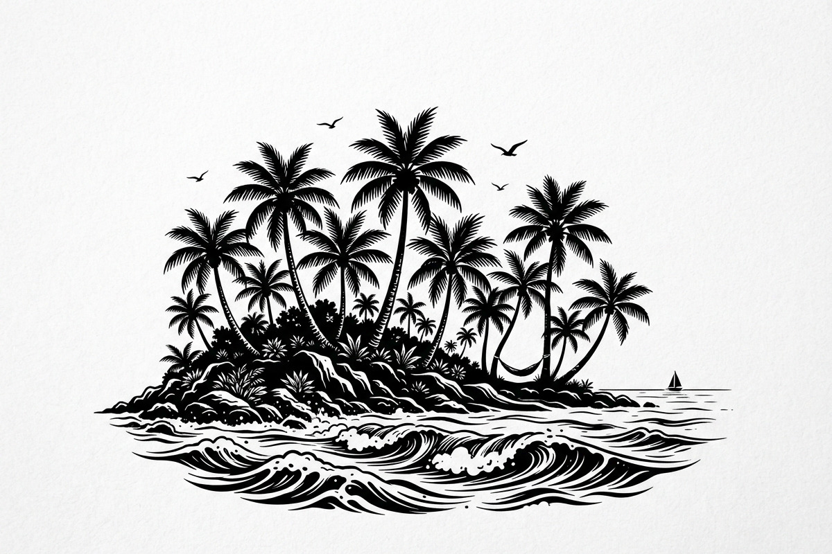 50 Tropical Palm Island Silhouette, an Empty State Illustration by Amazin_art (Photo 20 of 41)