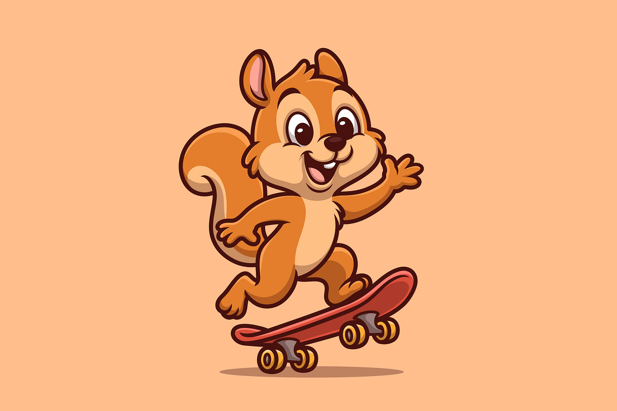 Happy Squirrel Skateboarder Cute Car, an Animal Illustration by Gumrega Studio