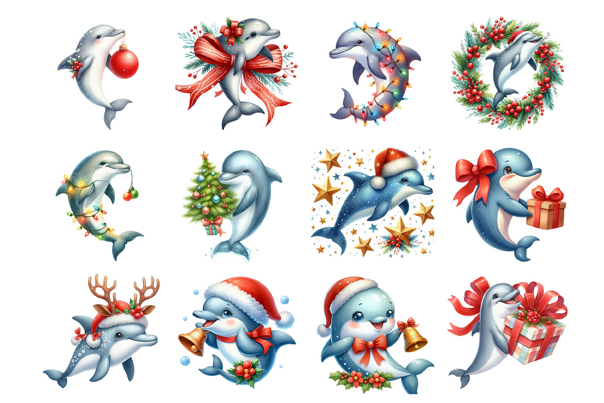 Dolphin Christmas Clipart, an Illustration by Design Market (Photo 2 of 3)