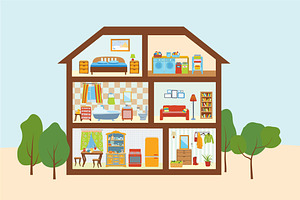 House in a cut with interiors rooms