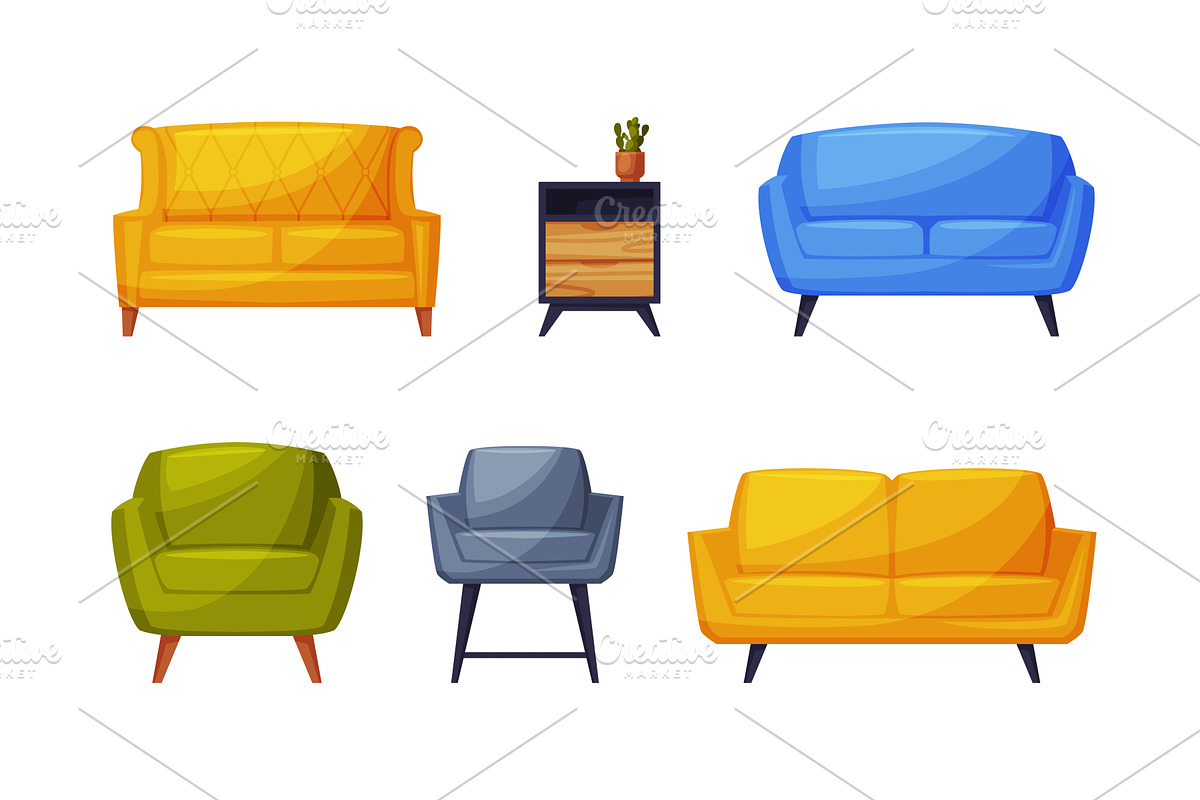 Modern Room Interior Items with, an Object Illustration by TopVectors