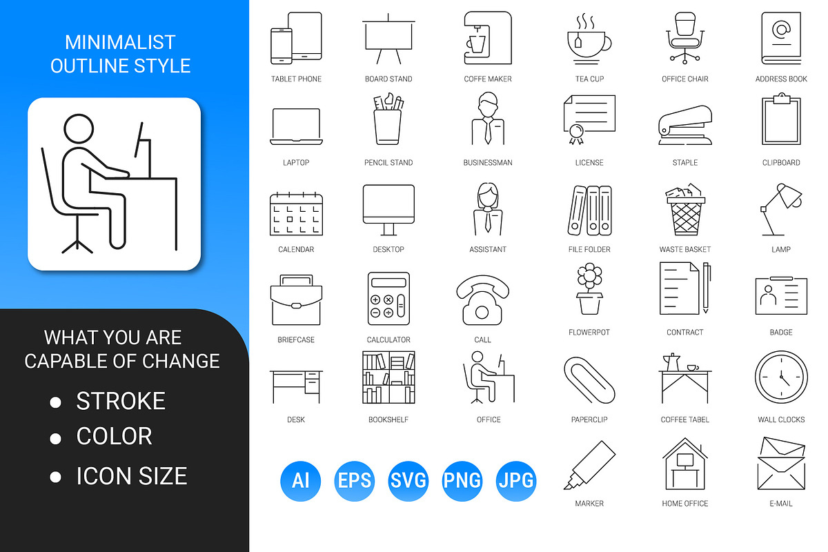 workspace office outline icon set, an Outline Icon by Icons (Photo 2 of 3)