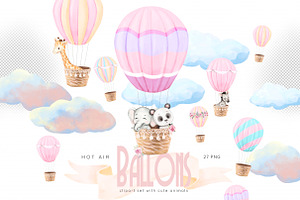 Hot Air Balloons Watercolor Animals