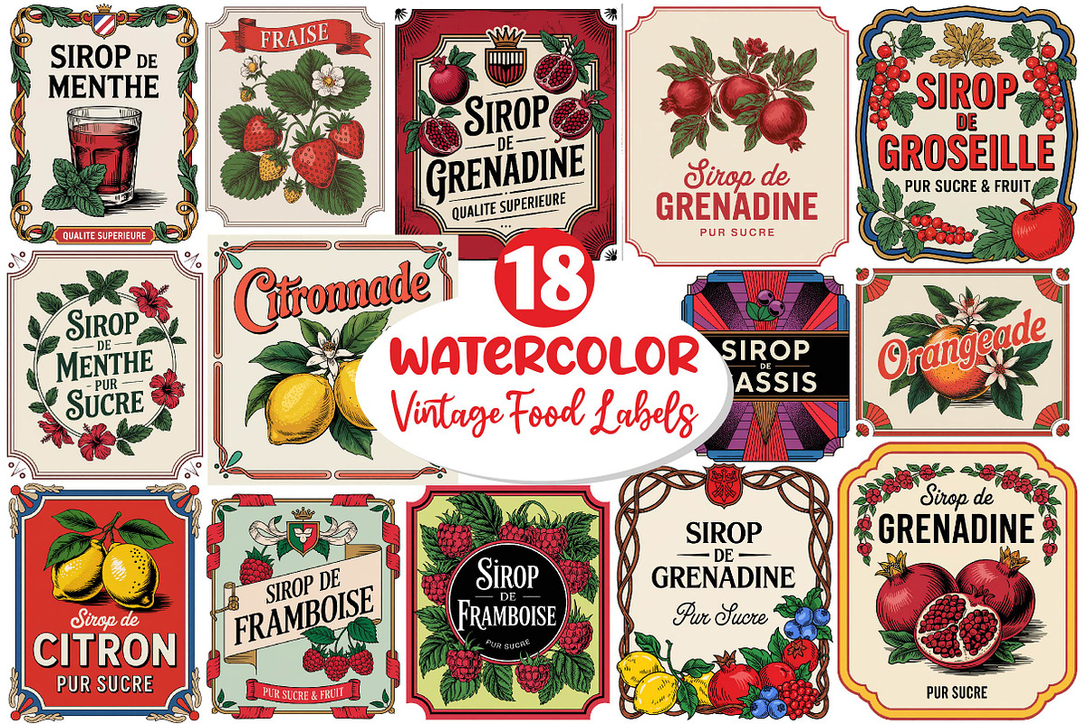 Vintage Food Labels Bundle, an Illustration by Dream Creation (Photo 1 of 4)