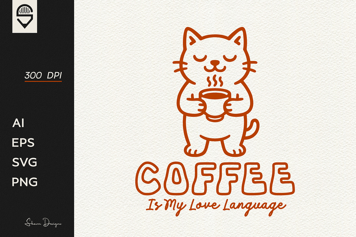 Cute Cat Coffee Lover Design, an Animal Illustration by shaondesigns (Photo 1 of 4)
