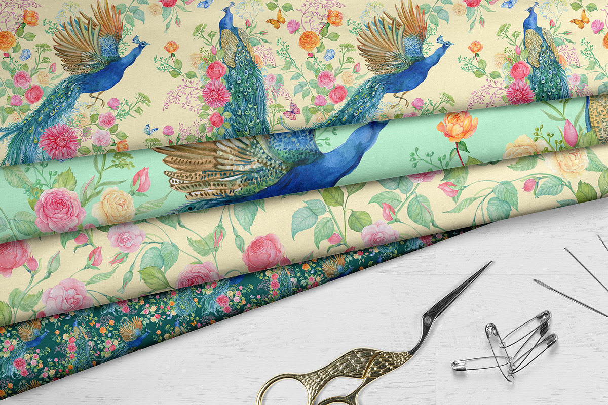 Seamless patterns .Peacocks  Flower, a Pattern Graphic by MitrushovaArt (Photo 5 of 10)