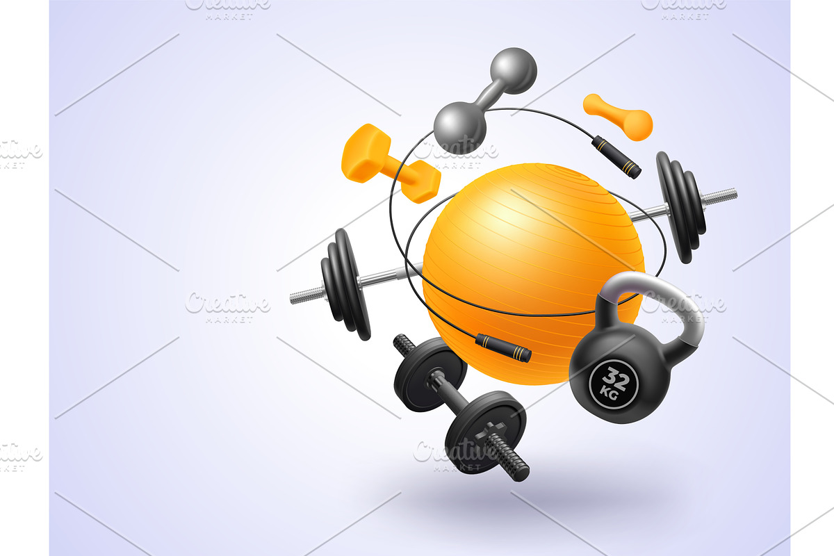 Realistic fitness concept. Gym, a Sport Illustration by Stock-Smart-Start