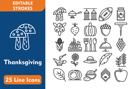 Thanksgiving 25 Line Icons, an Icon by Pexelpy
