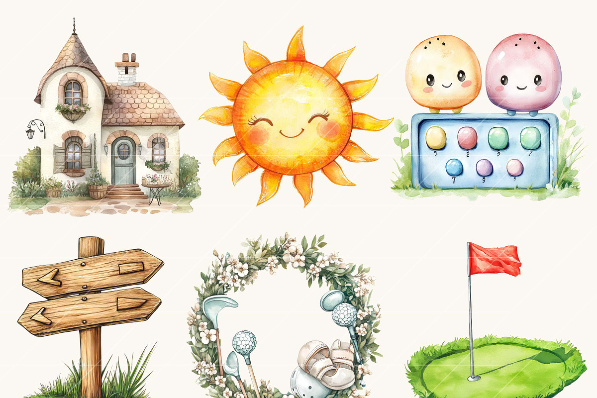 Watercolor Cute Golf Clipart Bundle, a Sport Illustration by BusyDaydesign (Photo 5 of 9)