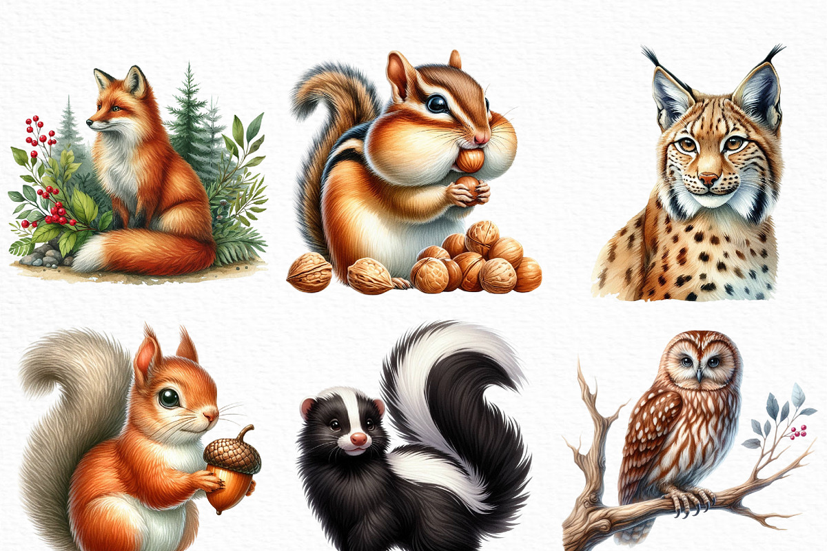 Forest Animals Watercolor Clipart, an Illustration by Craft Nest (Photo 4 of 6)