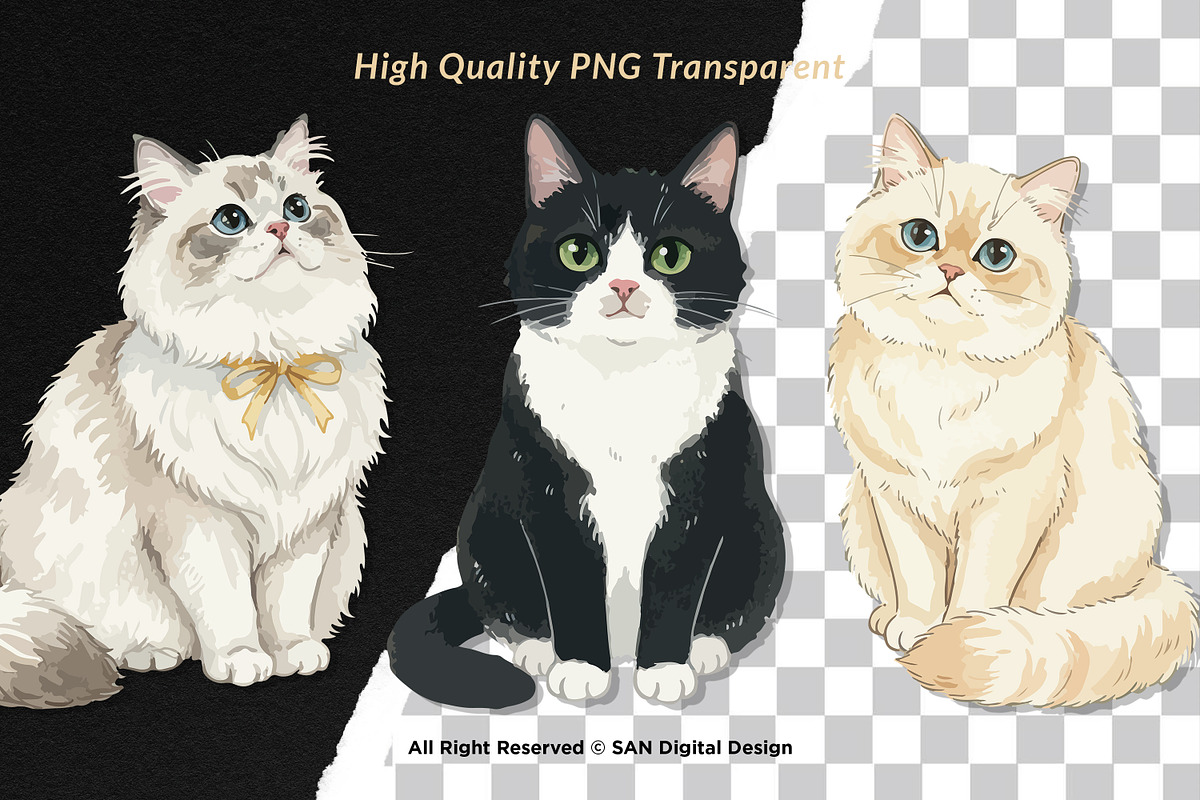 15 Bundle Watercolor Lazy Cats Kiten, an Animal Illustration by Morspective (Photo 2 of 8)