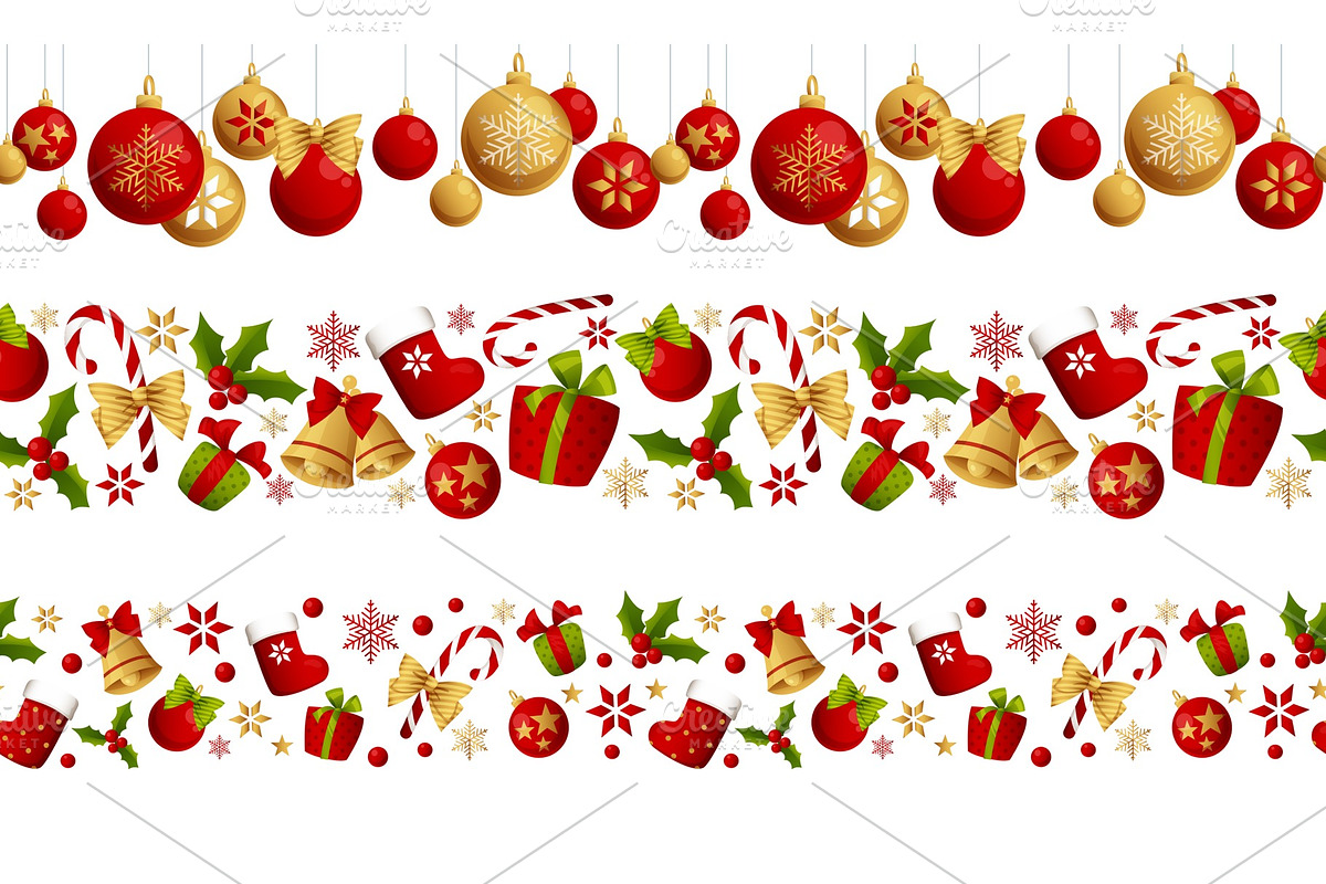 Merry Christmas seamless border, an Animal Illustration by irska