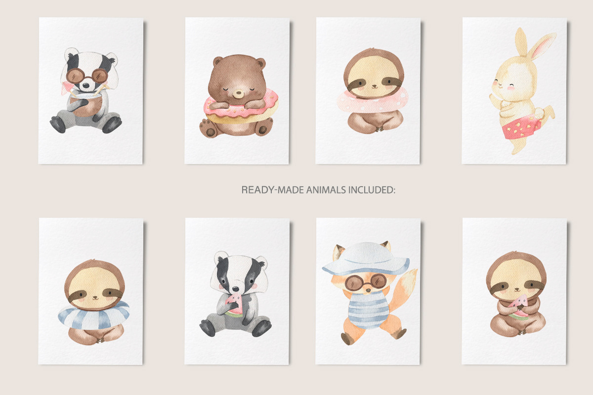 SUMMER PARTY. Watercolor animal set, an Animal Illustration by OlliArtDesign (Photo 4 of 10)