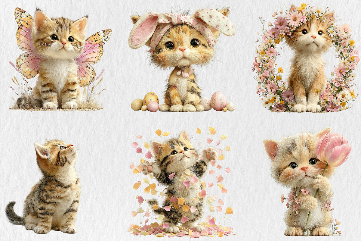 Watercolor Spring Cats Clipart, a Seasonal Illustration by Rose Art (Photo 3 of 6)