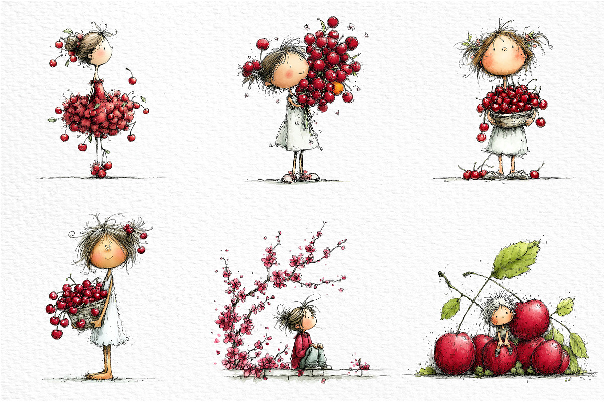 Watercolor Cherry Girl Clipart, an Animal Illustration by Craft Nest (Photo 3 of 6)