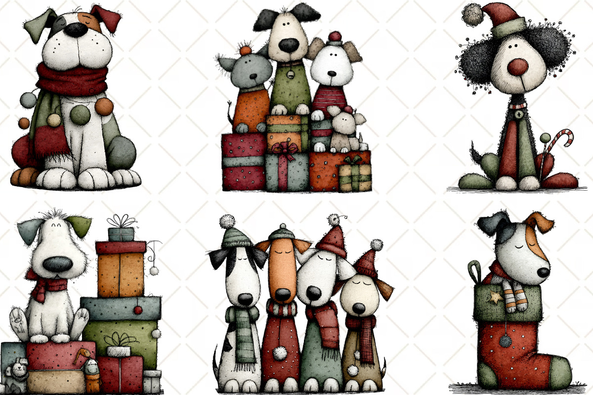 Watercolor Christmas Dogs Clipart, an Illustration by Black Bird Studio (Photo 3 of 6)