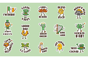 Saint patricks day groovy stickers, an Illustration by Valerie Bodnar