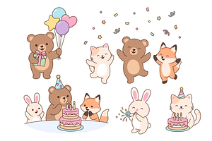 Animals at a birthday party, an Animal Illustration by Cmeree