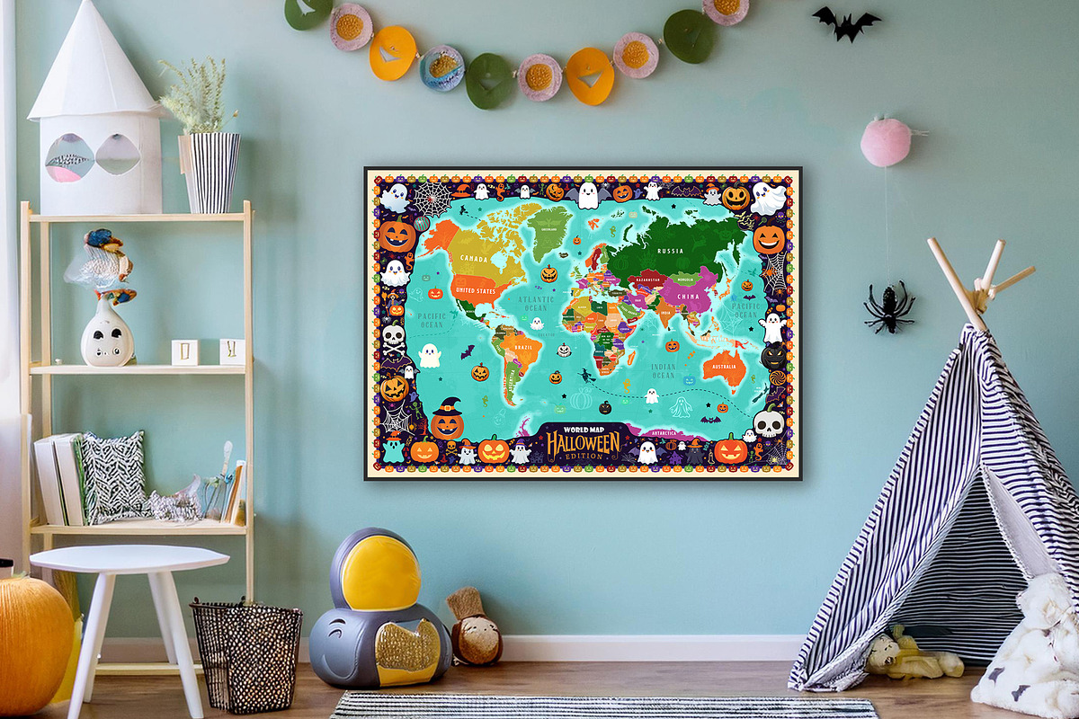 Halloween World Map Printable Bundle, a Wallpaper Graphic by AdrianDragne (Photo 5 of 11)