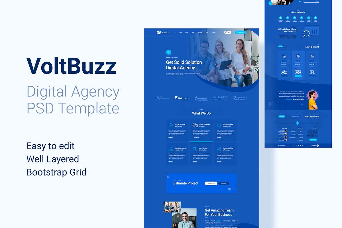 Voltbuzz Digital Agency PSD Template, a Landing Page Template by Flowneed