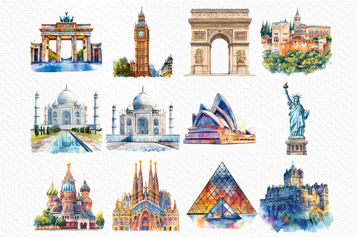 Watercolor Popular Landmarks Clipart, an Illustration by Craft Nest (Photo 4 of 5)