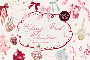 Cherry Pink Christmas Watercolor Set, a Decorative Illustration by Karma
